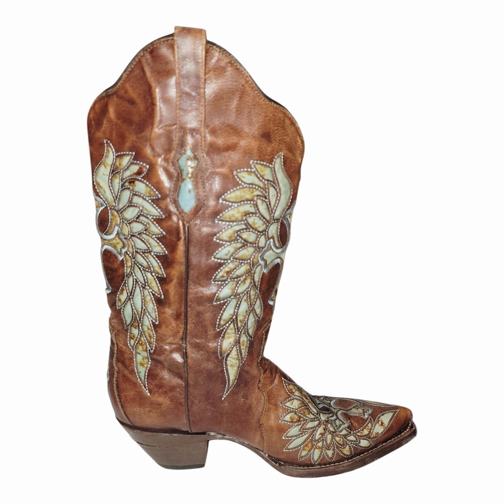 Rock & Soul Women's Cowboy Boots Size 9 Brown Leather Cross Wings Mexico - Picture 6 of 9